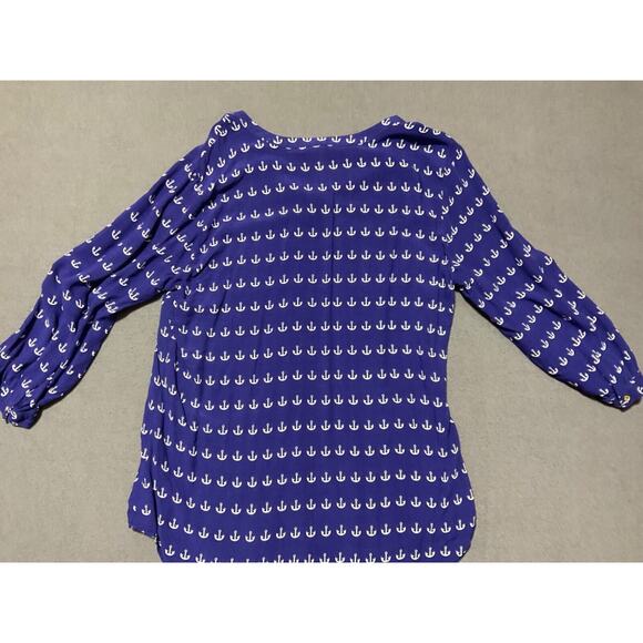 Grand & Greene Anchor Print XL Navy Top 1/4 Button Closure 3/4 Sleeve Nautical - Picture 7 of 8